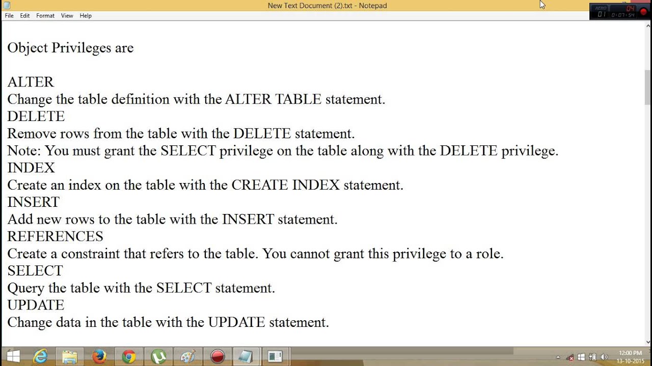 Data Control Language (DCL) Statements (Greant/Revoke/creting Role)