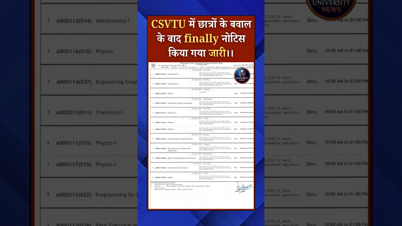 #CSVTU #EngineeringUpdates #StudentAlert #CollegeNews #ExamUpdate #TechnicalUniversity #Chhattisgarh