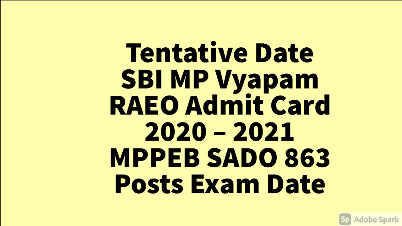 MP Vyapam RAEO Admit Card 2020 &ndash; 2021 MPPEB SADO 863 Posts Exam Date