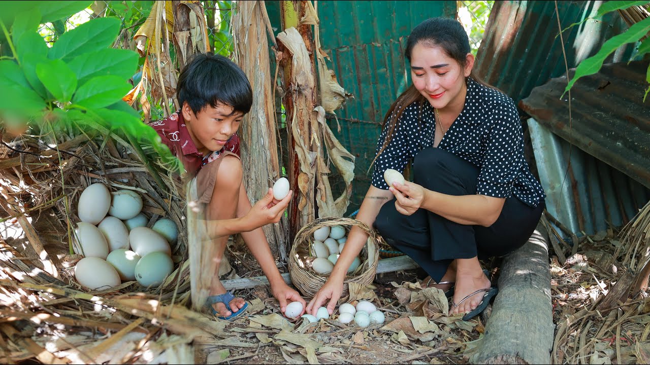 Collect duck egg vegetable coconut and ripe papaya for cooking | Steam duck egg and cup cake