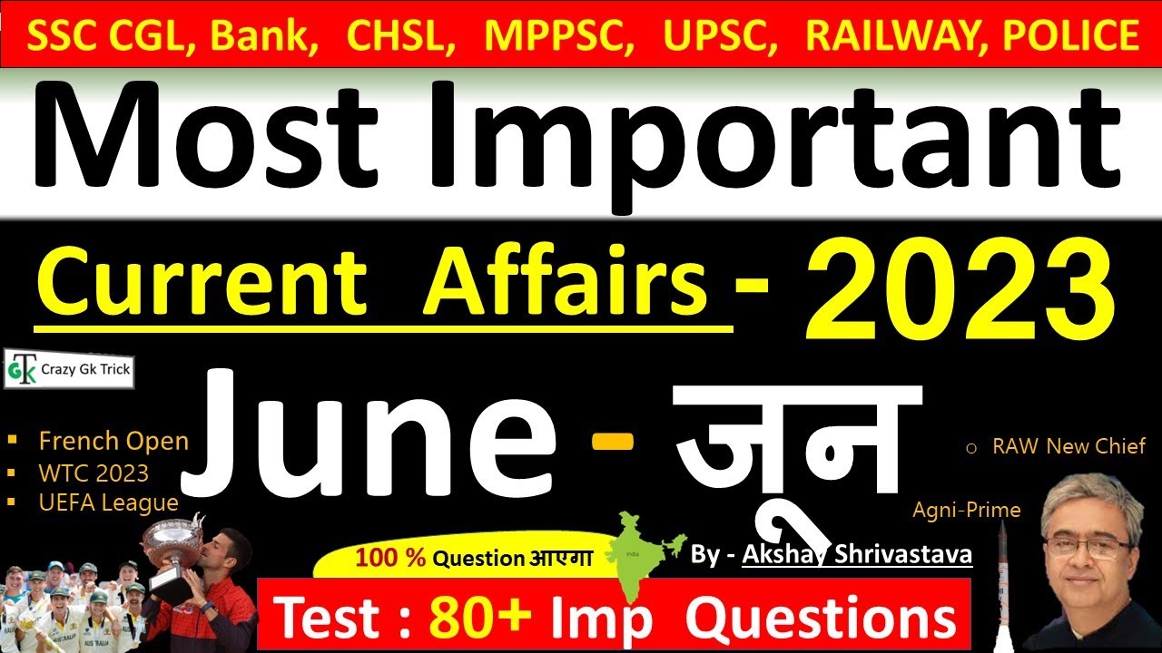 Current Affairs: June 2023 | Important current affairs 2023 | Current Affairs Quiz | Monthly Current