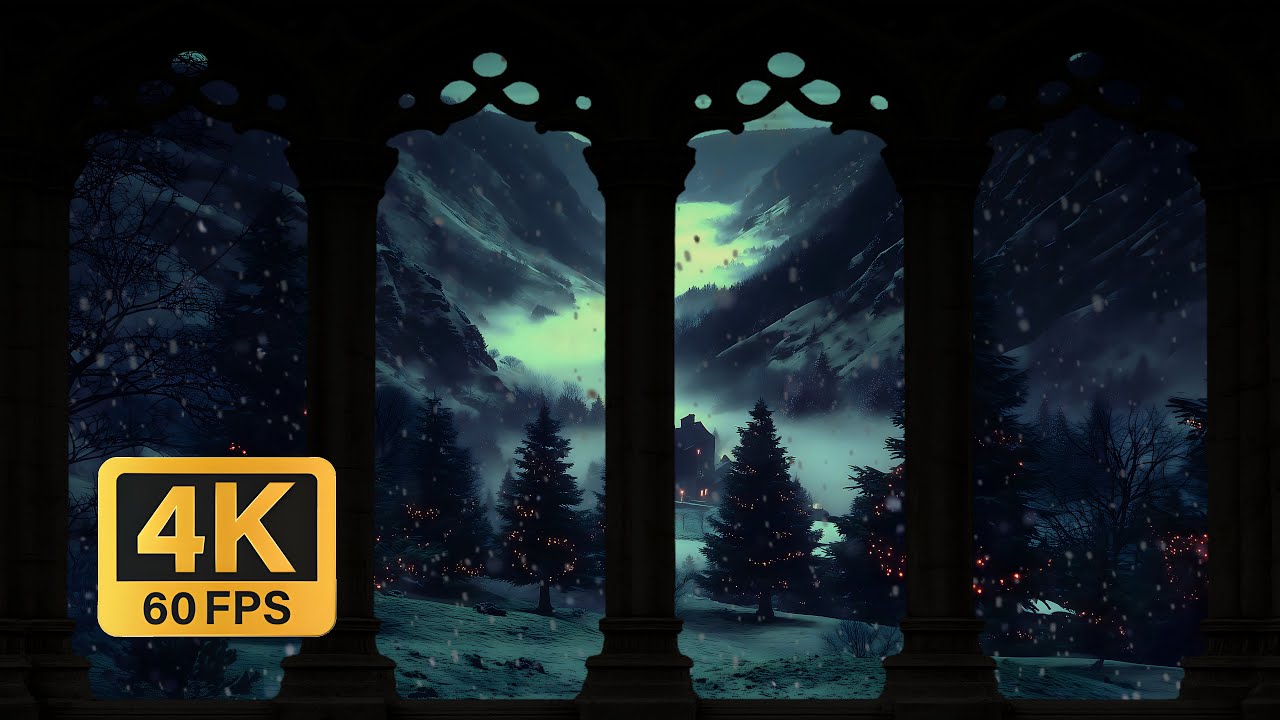 Gloom Altar | 4K Frosted Vale at Blue Hour – Fading Hearths and Falling Light – Ambience for Sleep