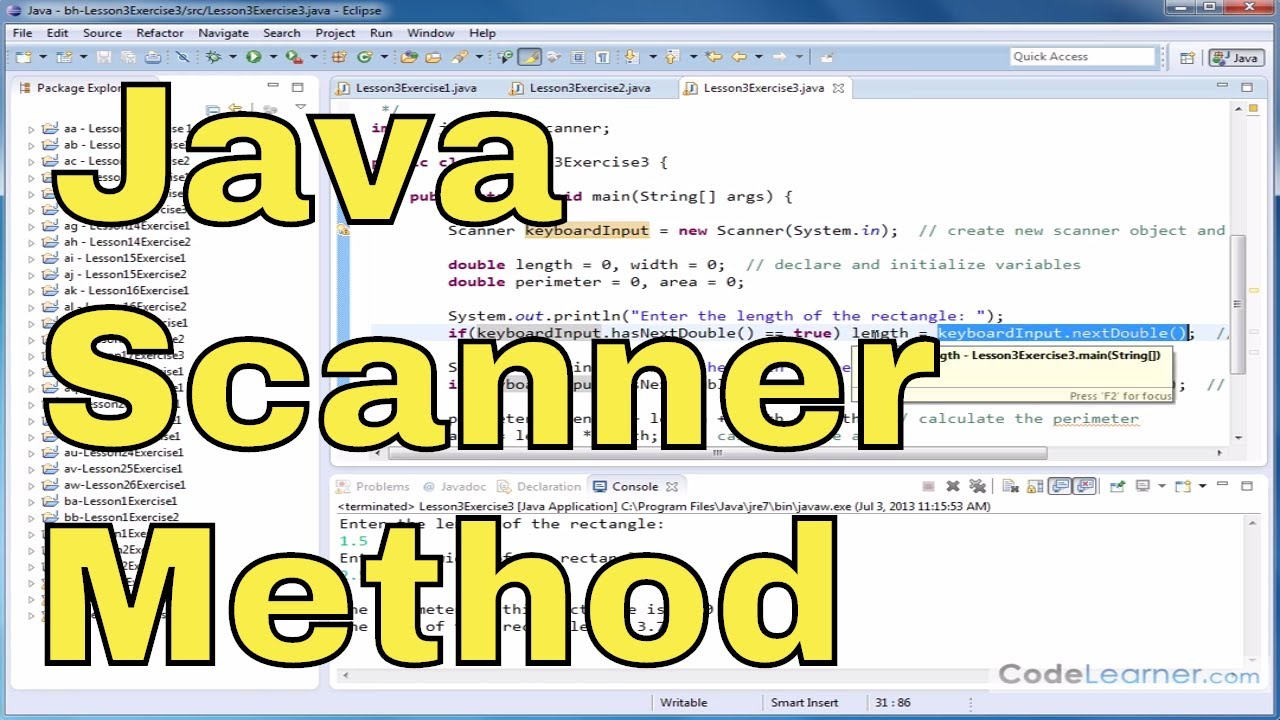 Learn Java - Exercise 03z - Learn to use the Java Scanner Method