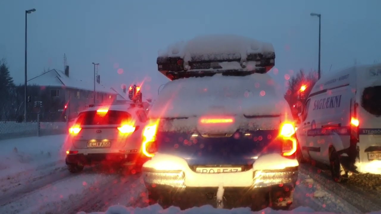 Winter drive this morning in Reykjavik, Iceland