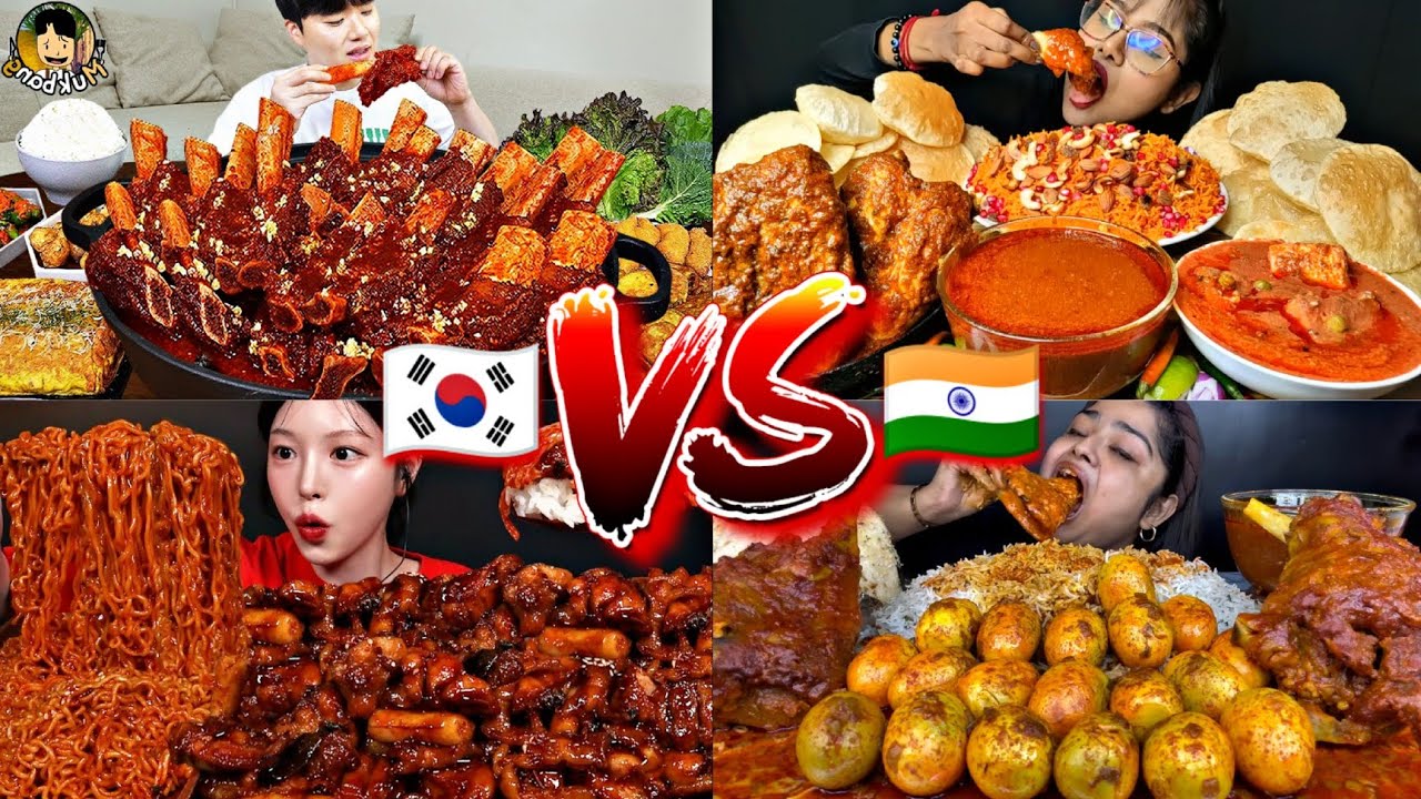 SPICY KOREAN FOOD VS SPICY INDIAN FOOD | BIG BITES MUKBANG 🇰🇷🆚🇮🇳😱🥵🔥