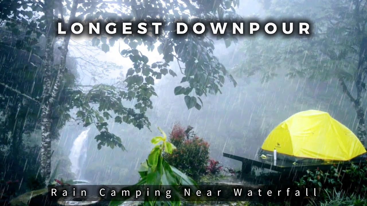 ⛈️ LONG DOWNPOUR! Solo Rain Camping with Beautiful Scenery 🏞️ Soothing Rain Sound