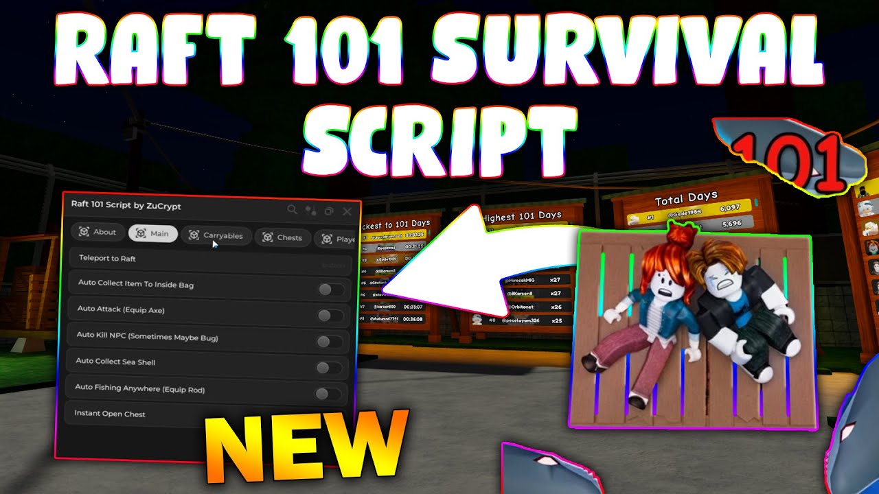 *NEW* Raft 101 Survival Script (PASTEBIN 2026) (AUTO COLLECT IN BAG , KILL AURA , INSTA OPEN )