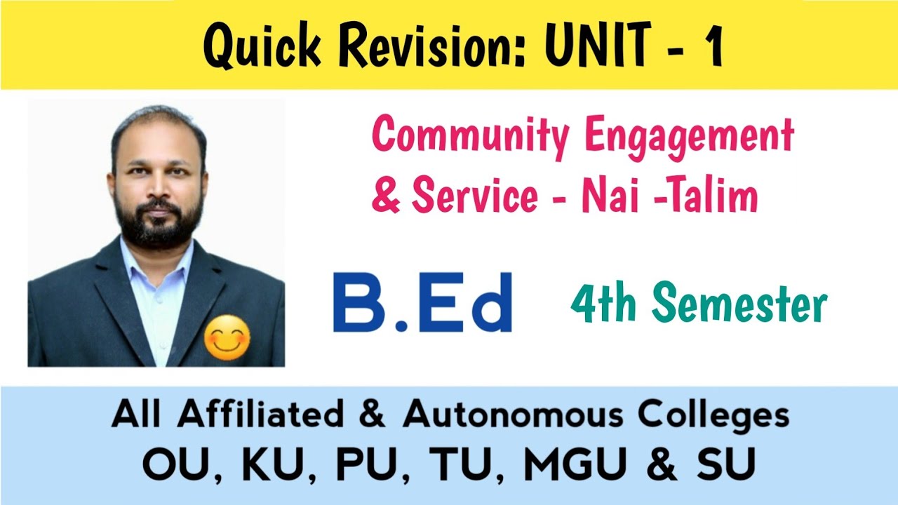 Community Engagement and Service- Nai-Talim Unit 1 Quick Revision B.Ed 4th Semester IV Sem OU TU PU