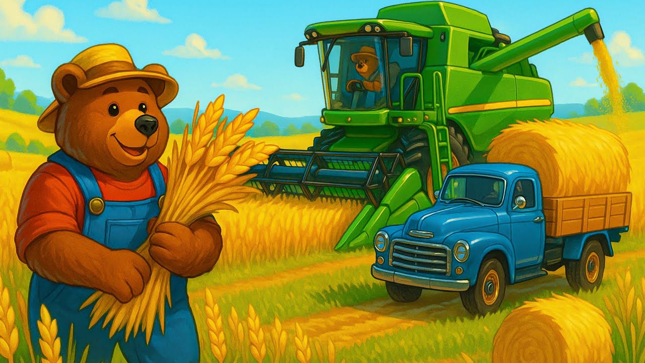 Tractor & Combine Harvester Harvesting Wheat 🌾🚜 | Realistic Field Work Animation