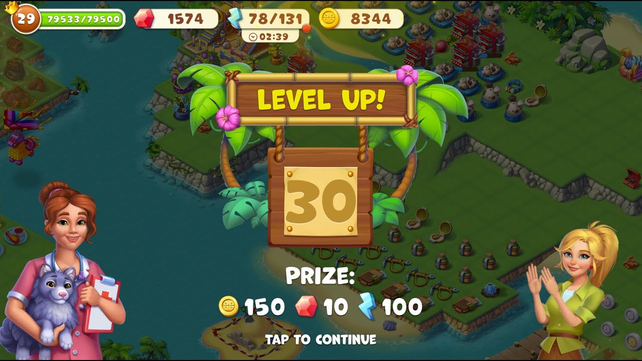 (Tropical Merge) At level 30, continue to build Puppy Playground.
