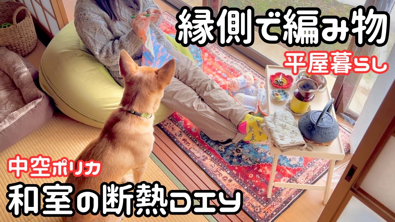 【独身女と保護犬】田舎の縁側で編み物をする｜春の気配と冬の名残【平屋暮らし】