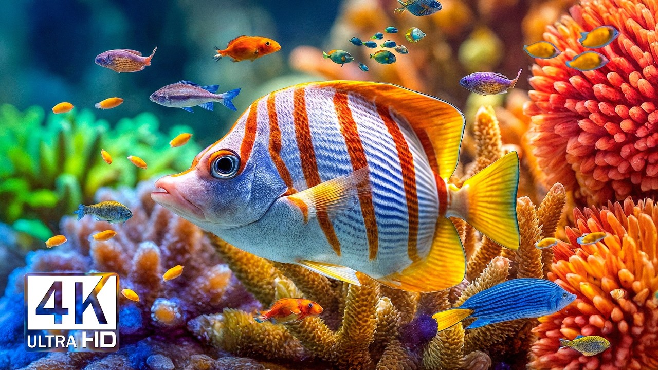 Amazing 4K Ocean World – Watch Tropical Fish 🐟 among Living Coral Reefs with Soft Music