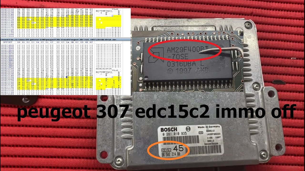 peugeot 307 Citroen  edc15c2 immo off  Bosch edc15c2 Flash 29f400bt إلغاء نظام الحماية  الايموبليزر