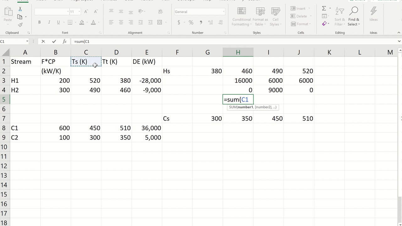 Use of Excel for HEN Analysis