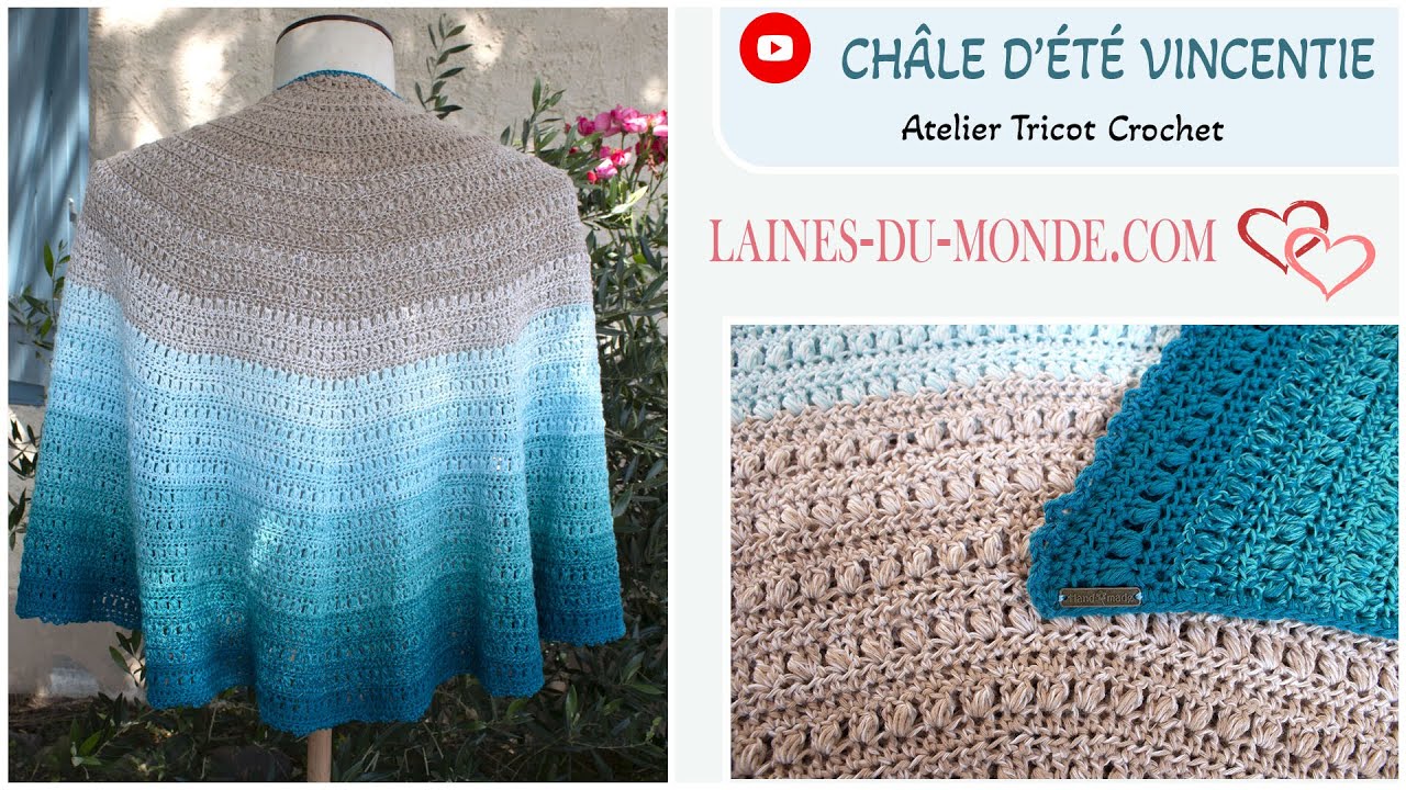 Faire un CHALE D’ETE DEMI-LUNE 100% COTON – LEGER en dégradé de couleurs 😍 Tuto Pas à Pas 🎨😍