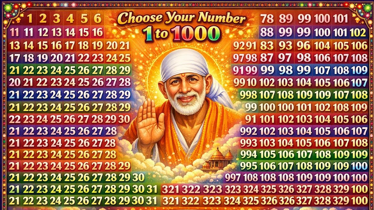 SAIBABA ANDARIVADU is live!:1 నుండి 1000 మధ్య ఒక నంబర్ఎంచుకుంటే ఆనంబర్‌కుతగ్గ బాబాసందేశం లభిస్తుంది