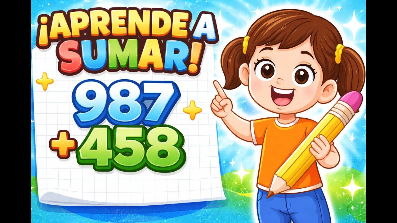 Aprende a sumar números de 3 cifras paso a paso | 987 + 458 | Aprendo Números 🧮✨