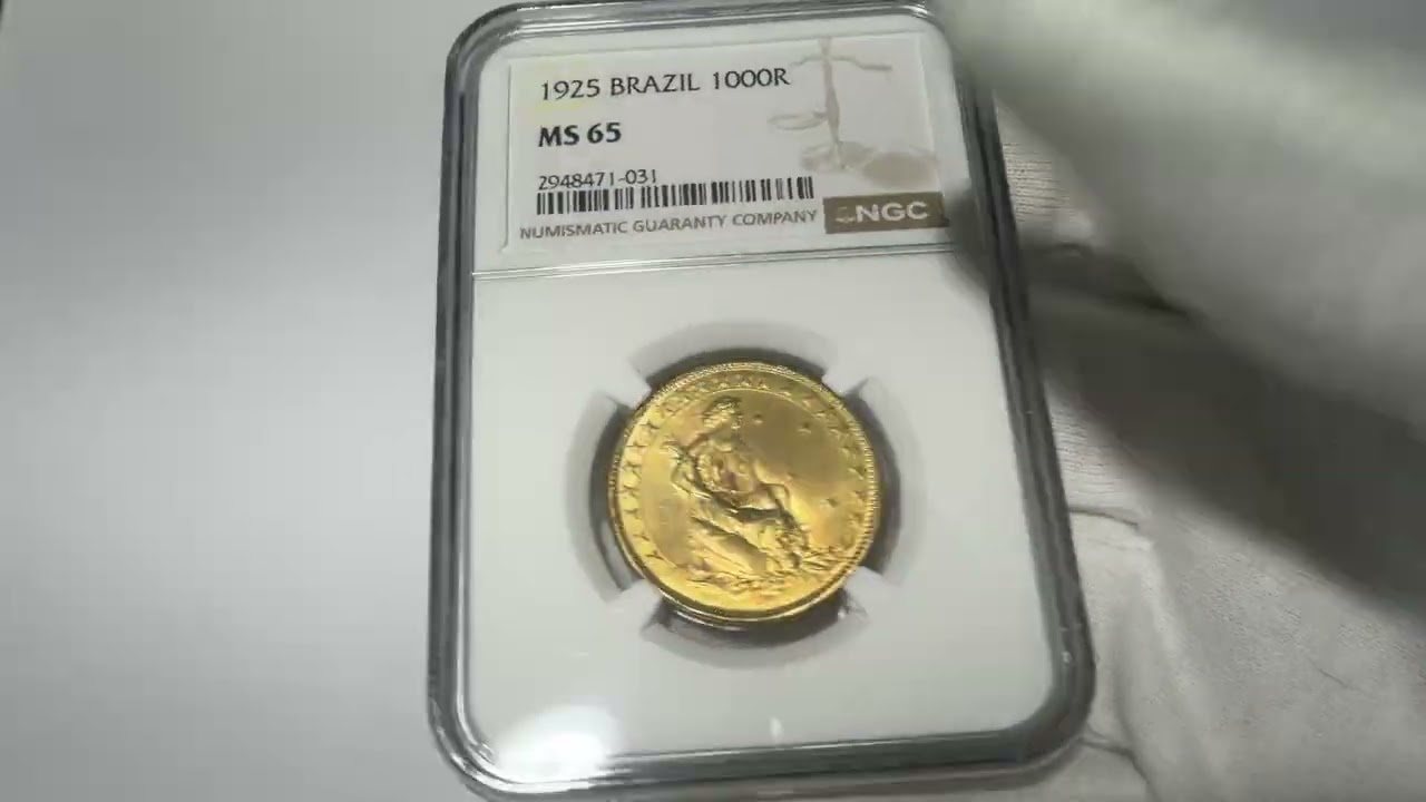 Moeda do Brasil: 1000 Réis 1925 - Graduado pela NGC MS 65 - Flor de Cunho Excepcional - Top Pop