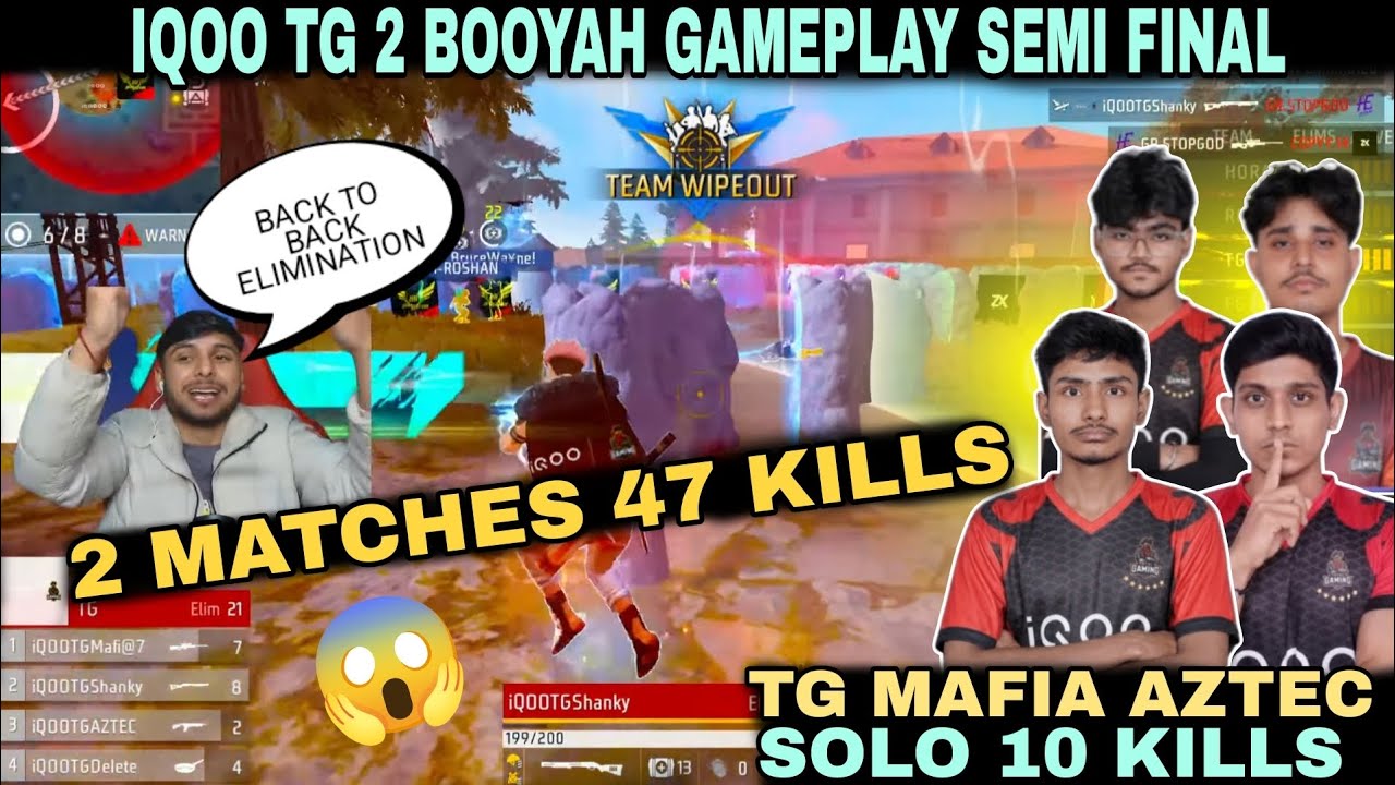 2 MATCHES 47 KILLS 😲| IQOO TG 2 BOOYAH GAMEPLAY SEMI FINAL 😱| TG MAFIA AZTEC SOLO 10-KILLS|FREE FIRE