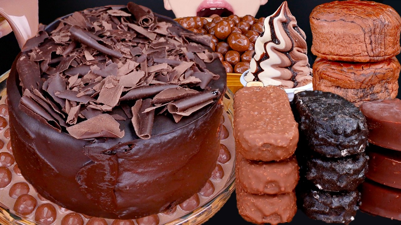 ASMR CHOCOLATE CAKE MALTESERS KITKAT ICE CREAM NUTELLA DESSERT MUKBANG 초콜릿 먹방チョコレート 咀嚼音EATING SOUNDS