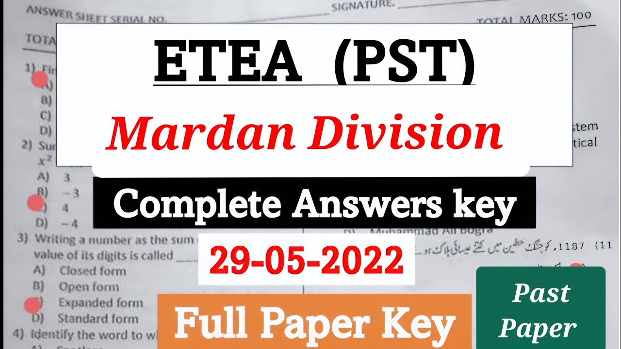 ETEA PST Complete Solved Paper 29/05/2022 | Mardan Division ETEA PST Solved Test 29 May 2022 | PST