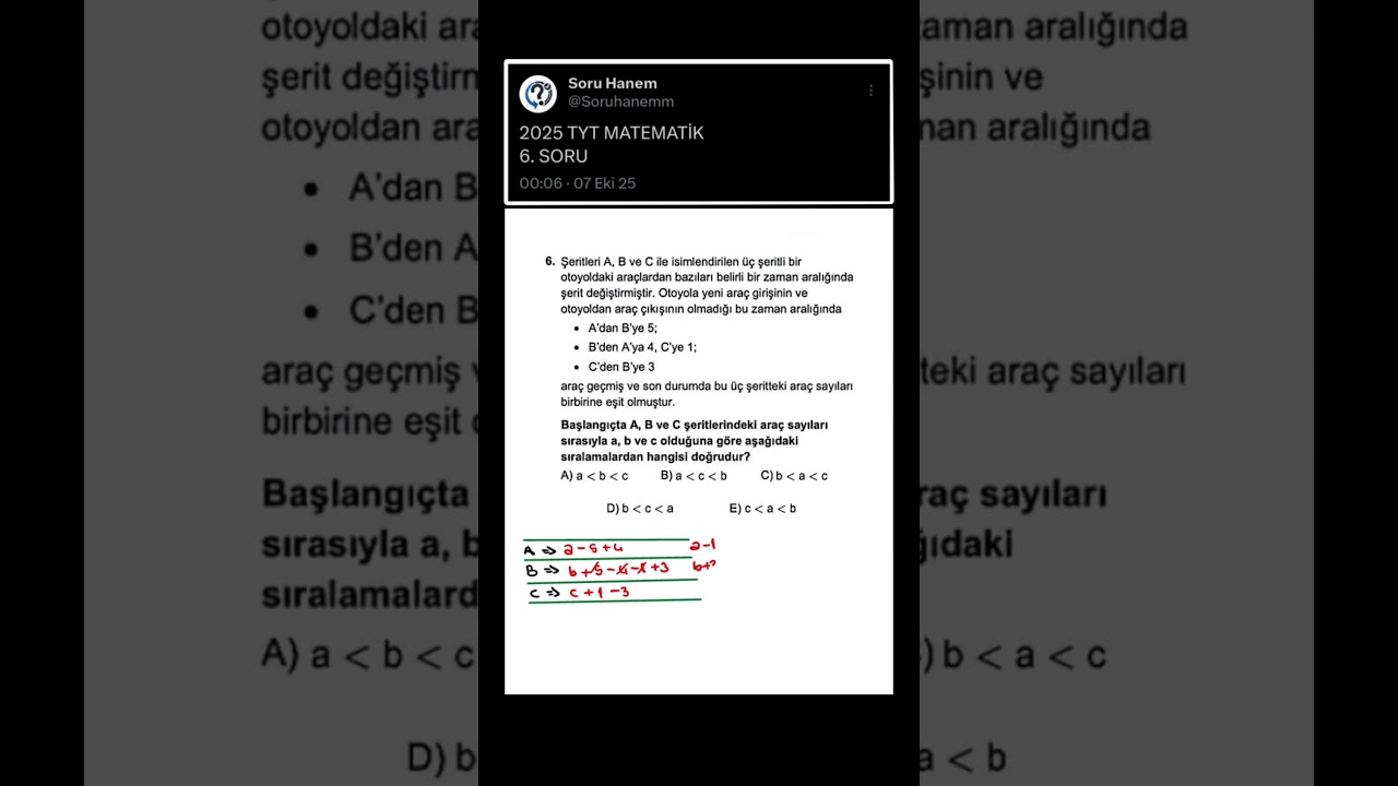 2025 TYT MATEMATİK | 6. SORU #2025yks #yks #yks2026 #tyt #tyt2025