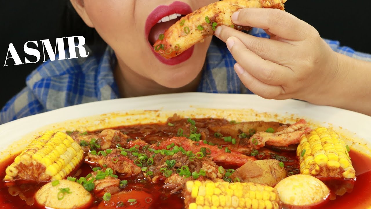 DESHELLED KING CRAB LEGS IN BLOVES SAUCE W CORN, POTATOES & EGGS ~ ASMR (No Talking)