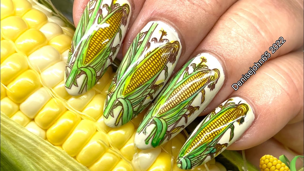 CORN on the Cob NAILS  / It Has The Juice !! LONG LIVE CORN !! ( Nail Stamping )