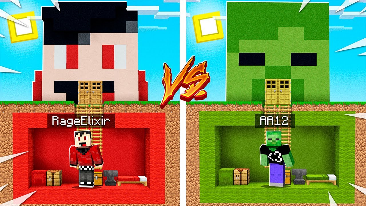 RAGEELIXIR vs AA12 SECRET Underground Base BUILD BATTLE! (Minecraft Challenge)