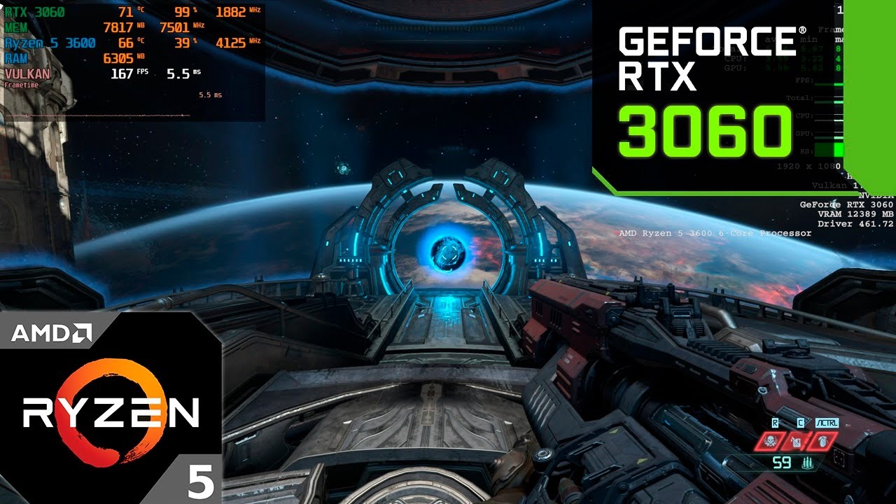 Doom Eternal : RTX 3060 12GB + Ryzen 5 3600 (Ultra Graphics) 1440p, 1080p