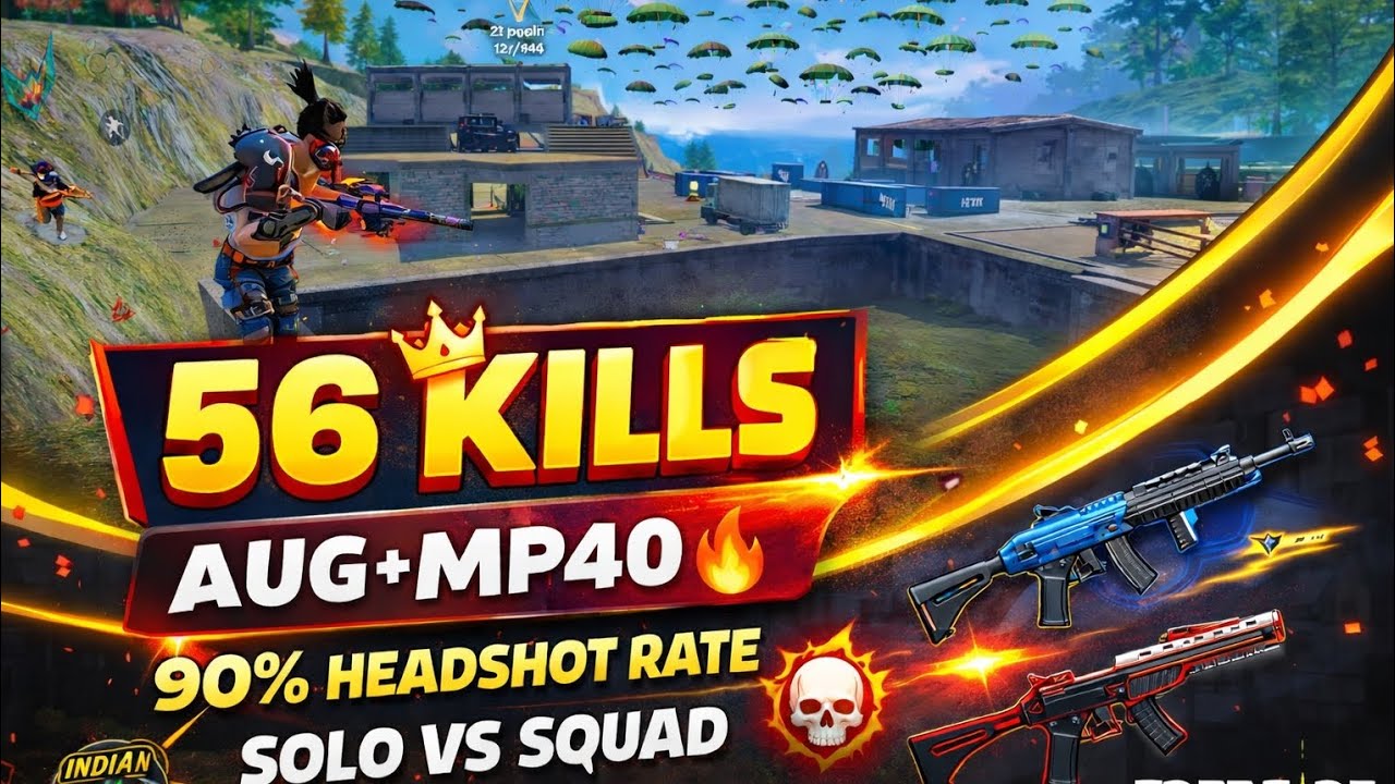 56 kills 👑#Aug +MP40 /90%HEADSHOT RATE 👍👍 SOLO VS SQUAD 💀💀💀 #free fire