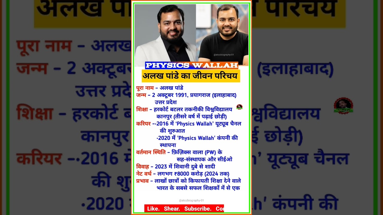 Biography of Alakh Pandey | Physics Wallah Alakh Pandey #alakhpandey #physicswallah #biography #story
