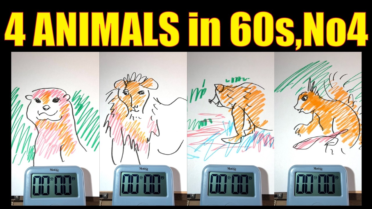🎧 ASMR Drawing Animals in 60s | Satisfying Marker Sounds (No Talking)３