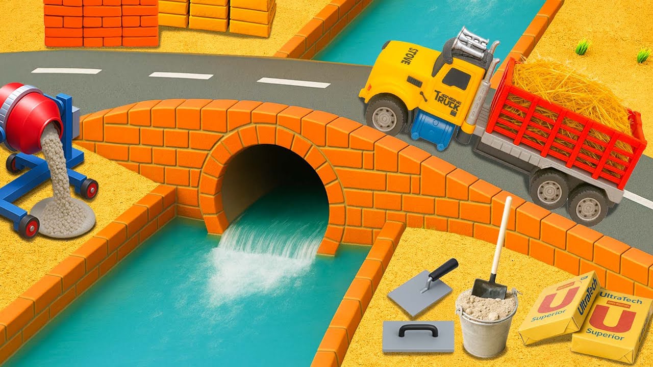 DIY Mini Brick Arch Bridge with Water Outlet & Dump Truck | Mini Construction Project