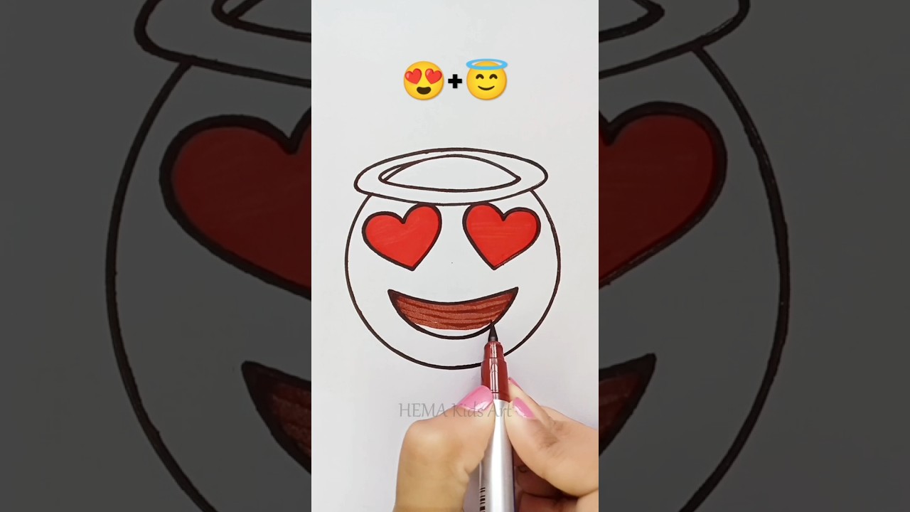 Emoji Mixing 😍+😇 #creativeart #satisfying #art #emoji #drawing #shorts #youtubeshorts #trending