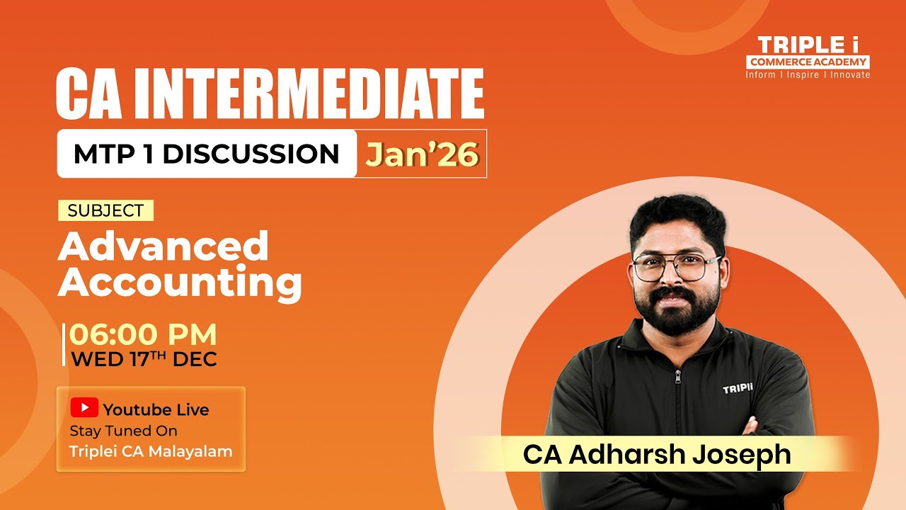 CA Inter Jan'26 MTP 1 Discussion | Advanced Accounting | CA Adharsh Joseph | Triple i Commerce