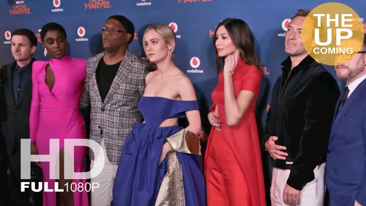 Captain Marvel premiere arrivals photocall London: Brie Larson Jude Law Gemma Chan Samuel L Jackson