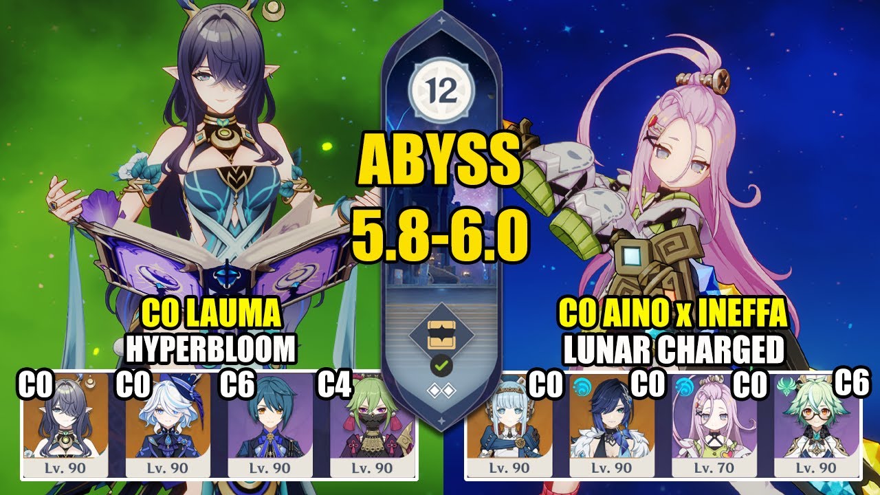 【Genshin Impact Бездна 5.8-6.0】C0 Лаума Гиперблум & C0 Айно Инеффа Лунар Чардж｜原神 Spiral Abyss