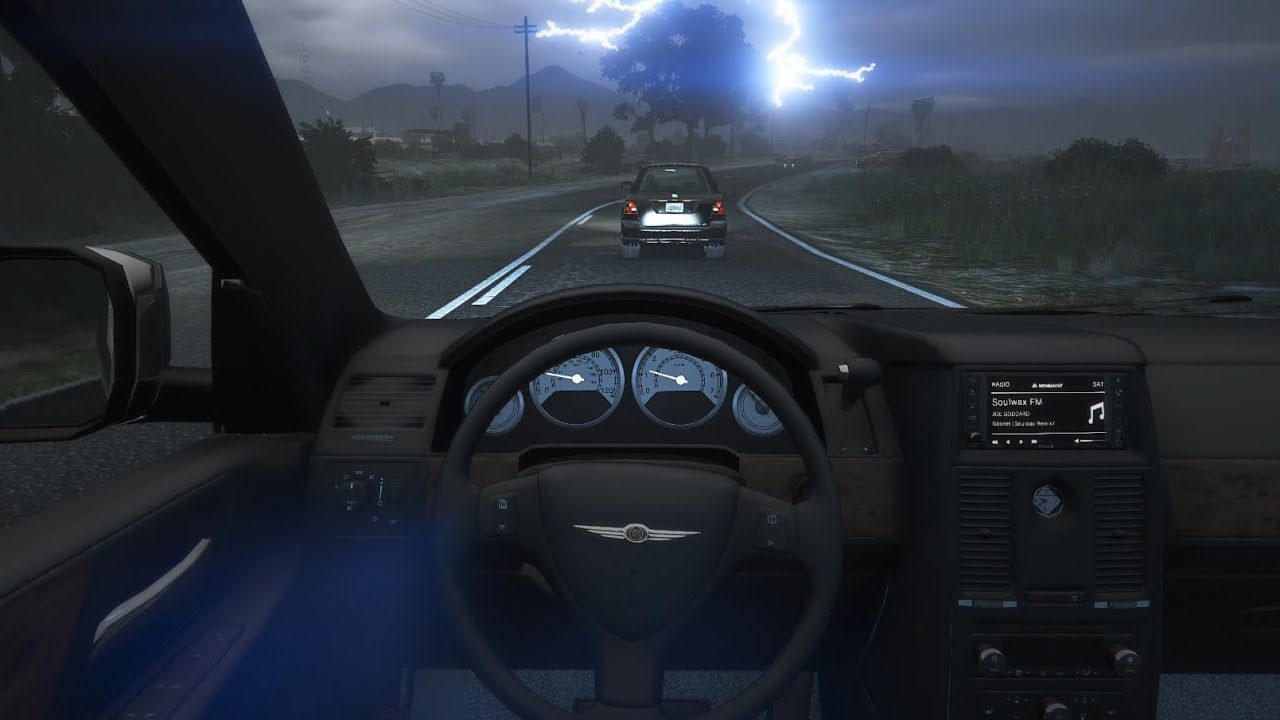 2010 Chrysler Voyager - GTA 5 | NaturalVision Evolved | Thunder & Rainy  [Steering wheel gameplay]
