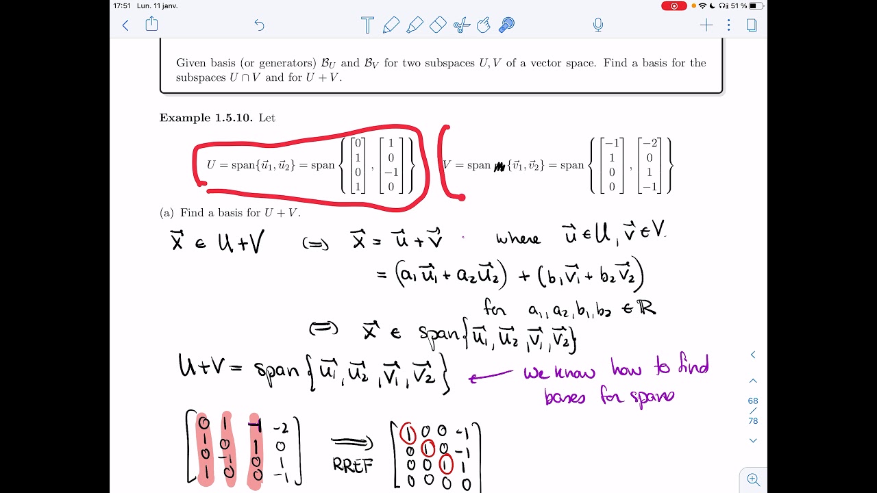 Linear Algebra 2 - 1.5.5 - Basis for an Intersection or a Sum of two Subspaces (Video 2)