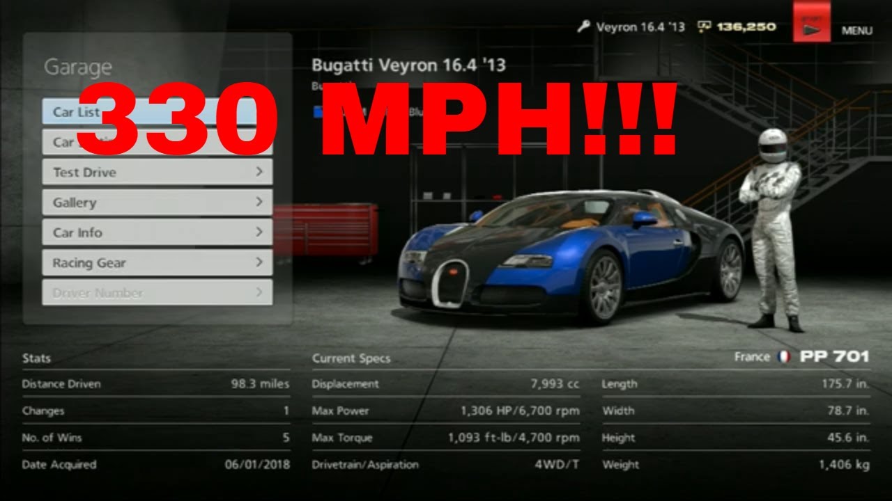 Gran Turismo 6 Like the Wind! Max Speed Test in a Bugatti Veyron 16.4 '13! 330 MPH! Episode 119!