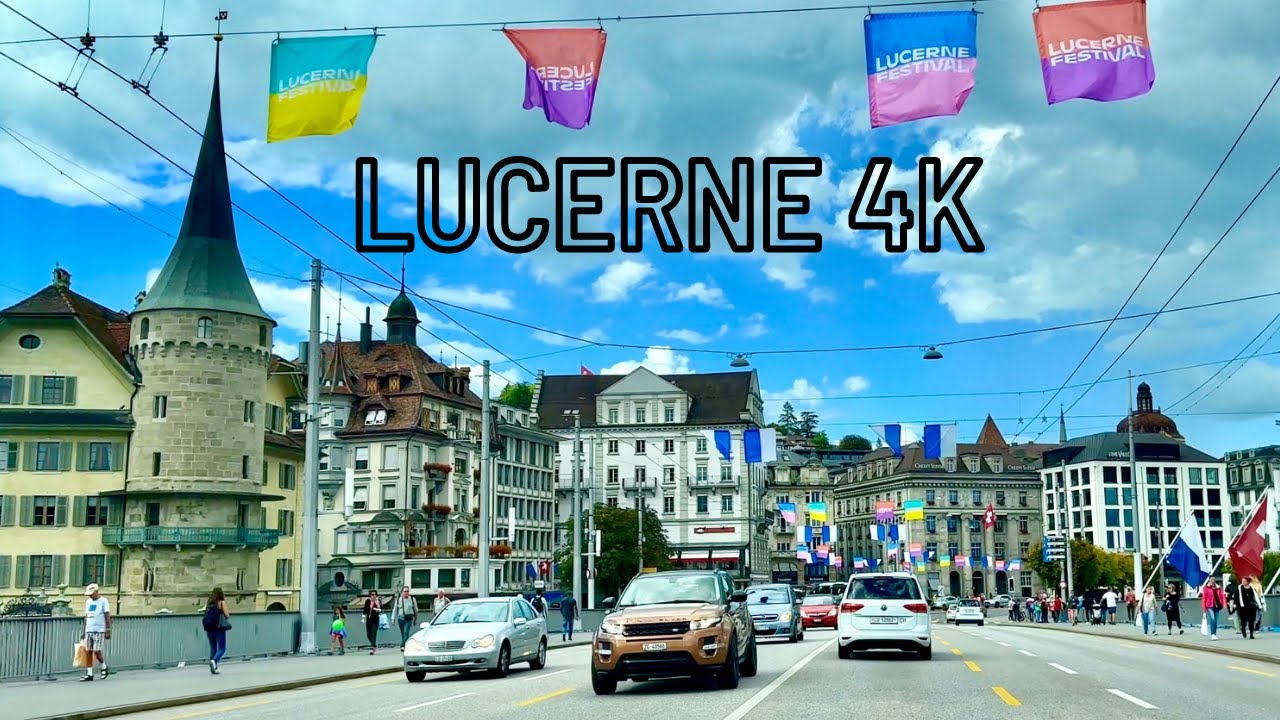 LUCERNE 4K🇨🇭Switzerland | Lucerne City to Merlischachen | Relaxing Ambient Music | 4K