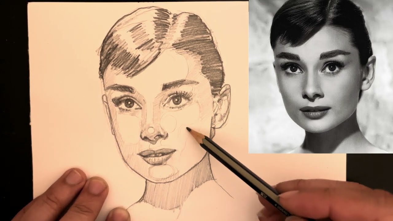How to draw Audrey Hepburn | Step by Step Audrey Hepburn Portrait Drawing