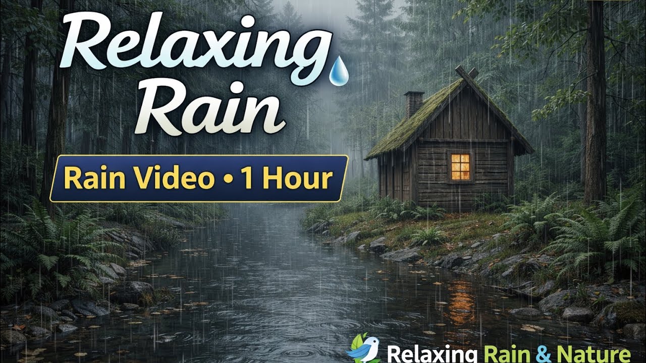 Relaxing Rain Sounds 🌧️ | 1 Hour Forest Cabin & River Ambience (HD)