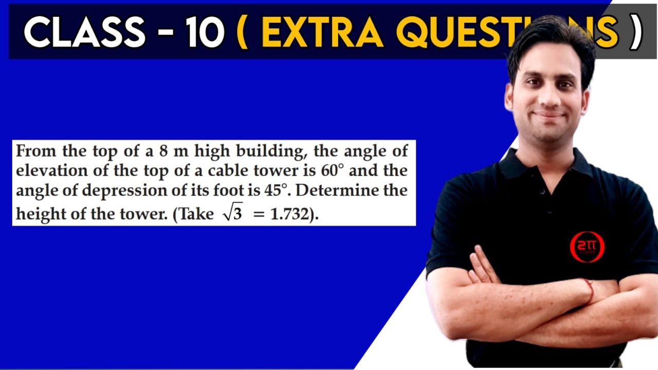 From the top of a 8 m high building, the angle of elevation of the top of a cable tower is 60° and
