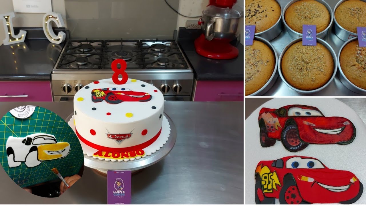 CARS en 2D y pinceleado | pastel CARS con fondant | relleno, empaste y forrado en fondant