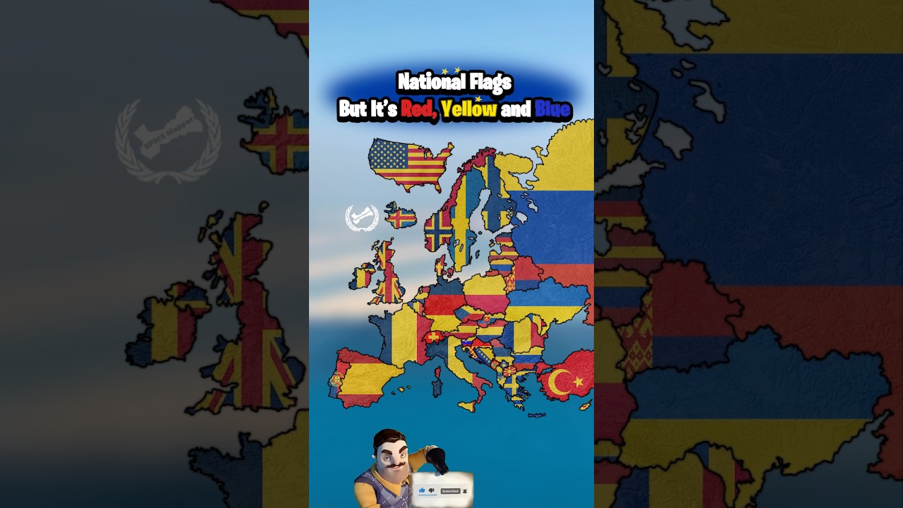 National Flags but It&rsquo;s Red, Yellow and Blue #geography #europe #eu #mapping #meme #usa #romania