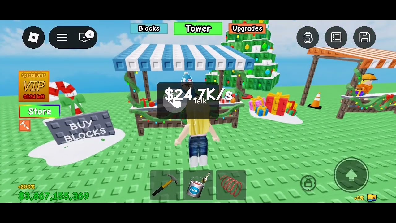 I played build the tower in Roblox 
