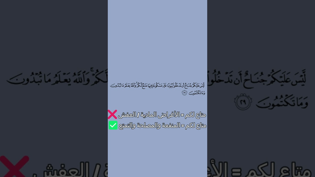 معني ليس عليكم جناح أن تدخلوا بيوتا غير مسكونة فيها متاع لكم ❤️أمة الٓمٓ