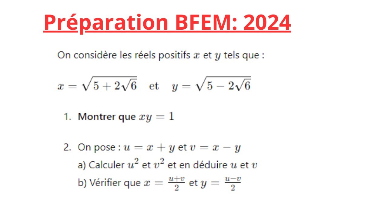 Préparation BFEM 2024/Correction d'un exercice sur Racine Carrée..